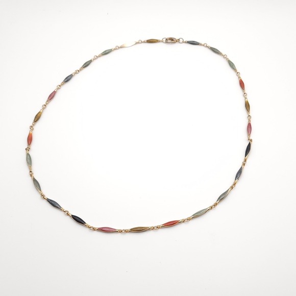 The Unbranded Brand Jewelry - Multicolor Stone Necklace Gold Tone Marquise Link Chain Statement 23 Inch Long